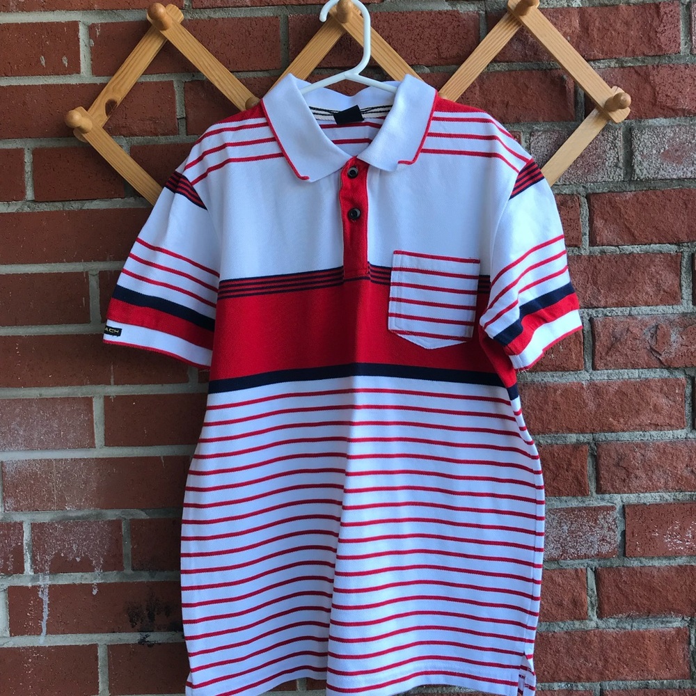 Men's Coach Red and White Striped Polo Shirt